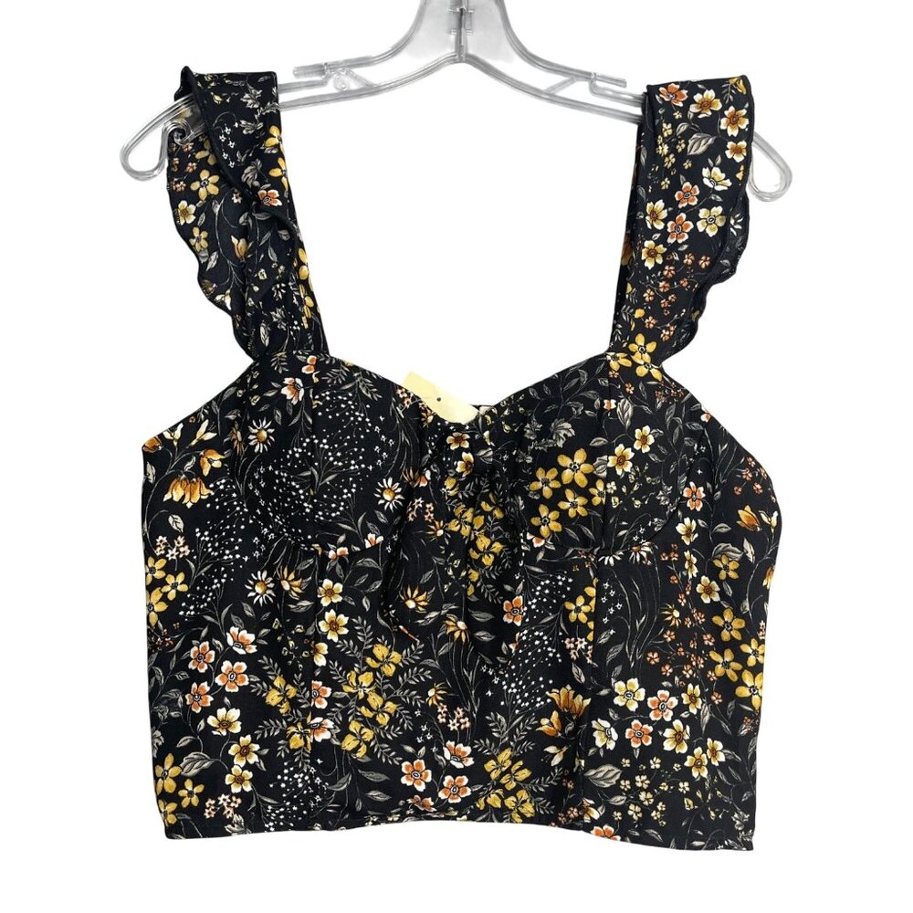 New Floral Crop Top Black Multi Womens XL Ruffle Straps Live To Be‎ Spolied